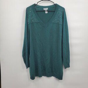Catherines Party Rhinestone knit Sweater Top Women Plus Size 3X Long Sleeve